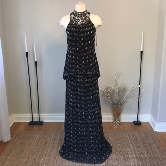 Mac Duggal Black Beaded pearl layered dress NWT - Picture 1 of 7